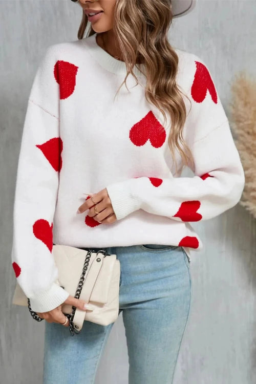 Angel Wings Heart Round Neck Dropped Shoulder Sweater - ShalayeFashion