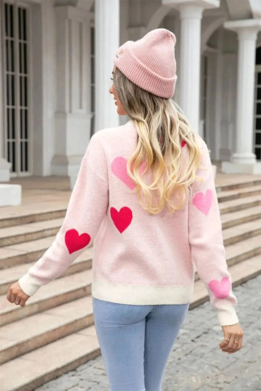 Angel Wings Heart Round Neck Droppped Shoulder Sweater - ShalayeFashion