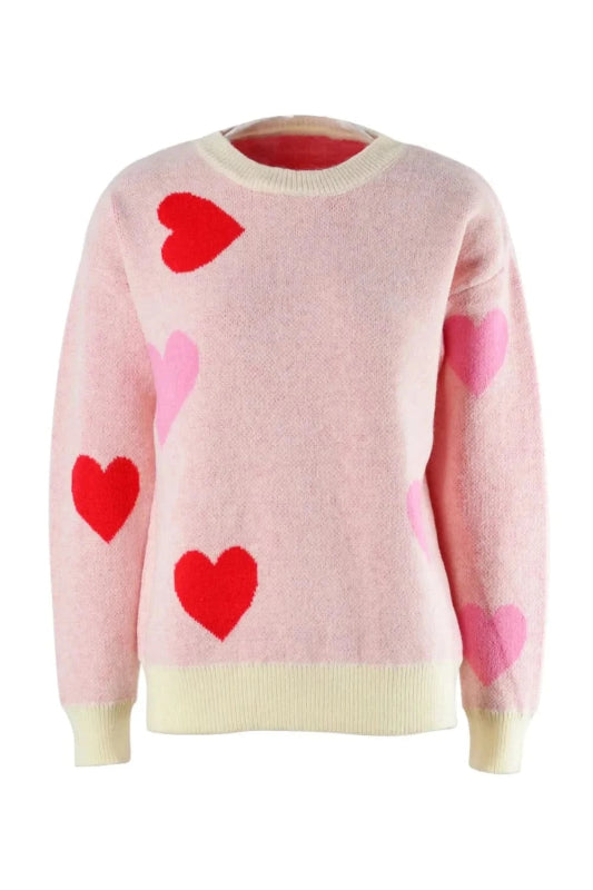 Angel Wings Heart Round Neck Droppped Shoulder Sweater - ShalayeFashion