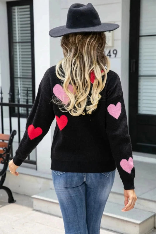 Angel Wings Heart Round Neck Droppped Shoulder Sweater - ShalayeFashion