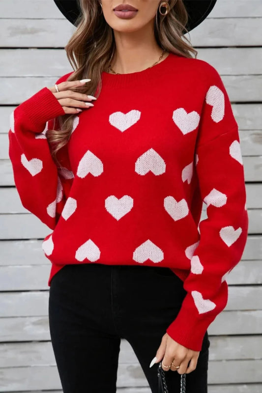 Angel Wings Heart Round Neck Long Sleeve Sweater - ShalayeFashion