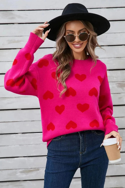 Angel Wings Heart Round Neck Long Sleeve Sweater - ShalayeFashion