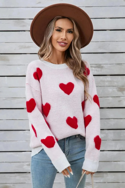 Angel Wings Heart Round Neck Long Sleeve Sweater - ShalayeFashion