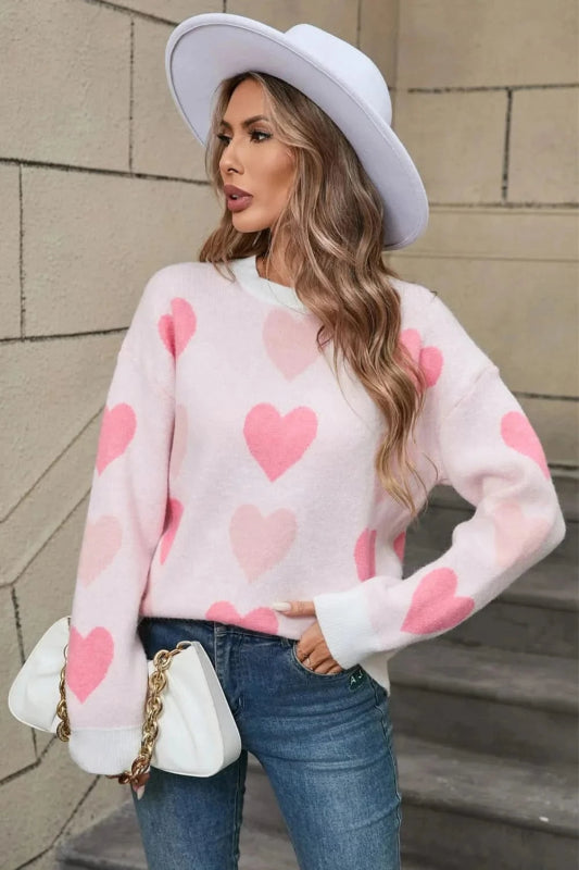 Angel Wings Heart Round Neck Long Sleeve Sweater - ShalayeFashion