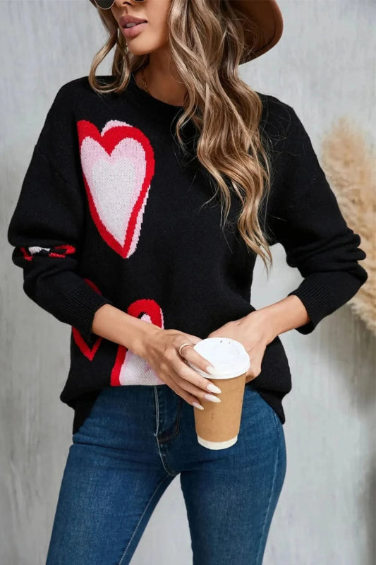 Angel Wings Heart Round Neck Long Sleeve Sweater - ShalayeFashion