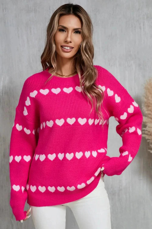 Angel Wings Heart Round Neck Long Sleeve Sweater - ShalayeFashion