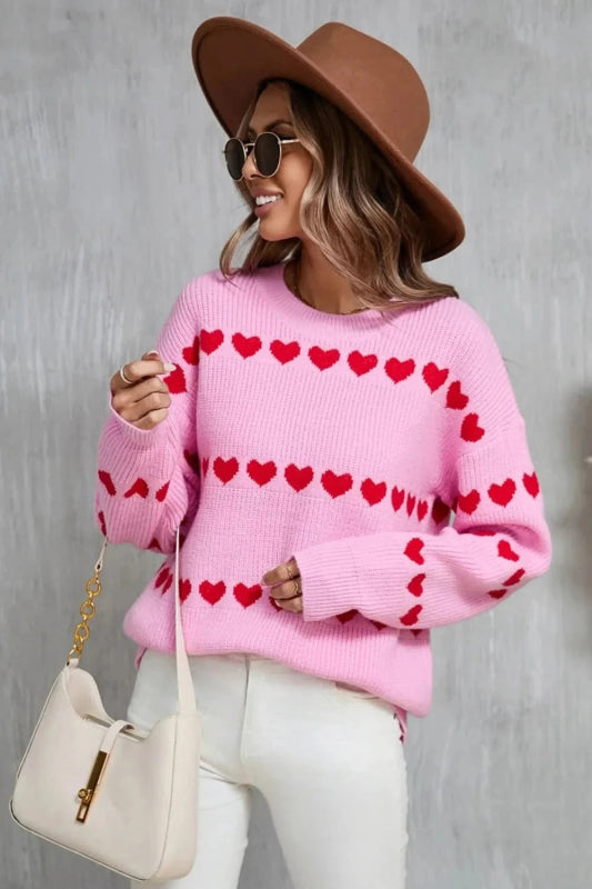 Angel Wings Heart Round Neck Long Sleeve Sweater - ShalayeFashion