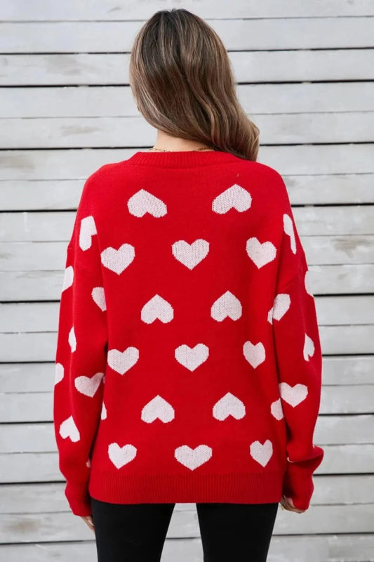 Angel Wings Heart Round Neck Long Sleeve Sweater - ShalayeFashion