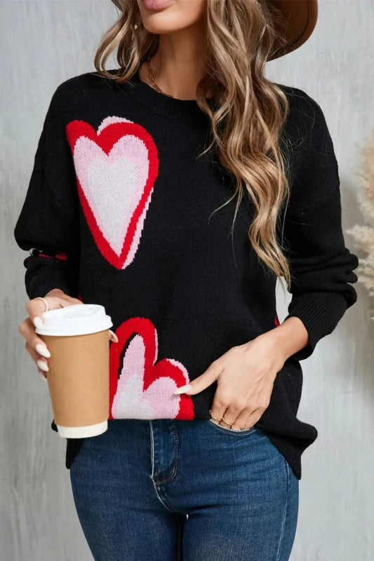 Angel Wings Heart Round Neck Long Sleeve Sweater - ShalayeFashion