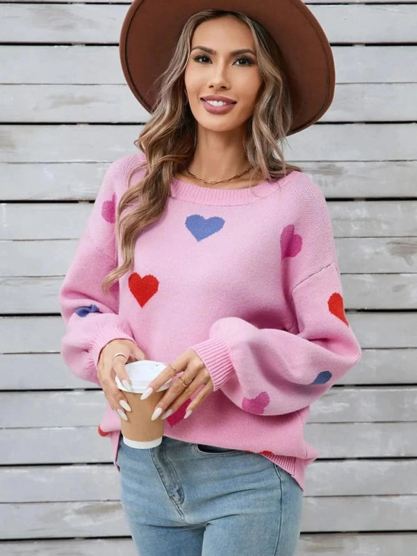 Angel Wings Heart Round Neck Long Sleeve Sweater - ShalayeFashion