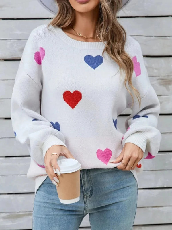 Angel Wings Heart Round Neck Long Sleeve Sweater - ShalayeFashion