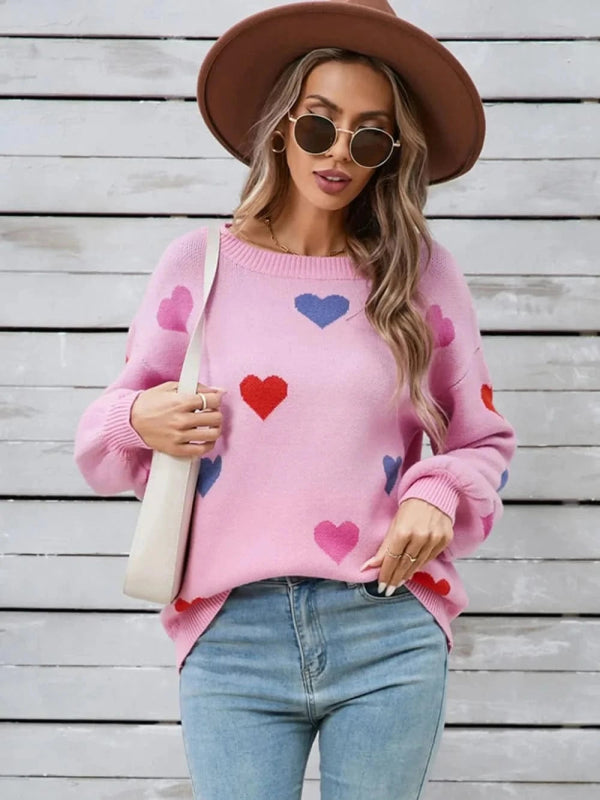 Angel Wings Heart Round Neck Long Sleeve Sweater - ShalayeFashion