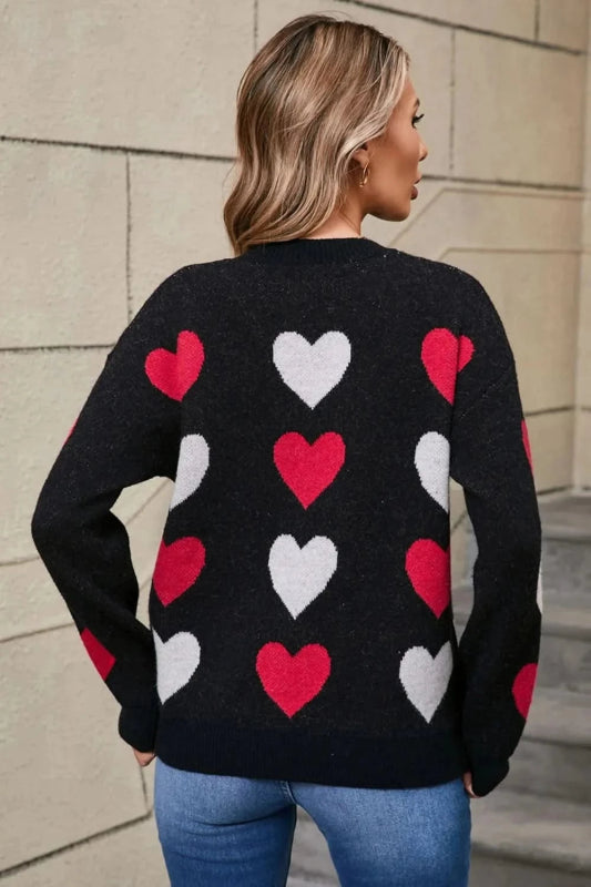 Angel Wings Heart Round Neck Long Sleeve Sweater - ShalayeFashion