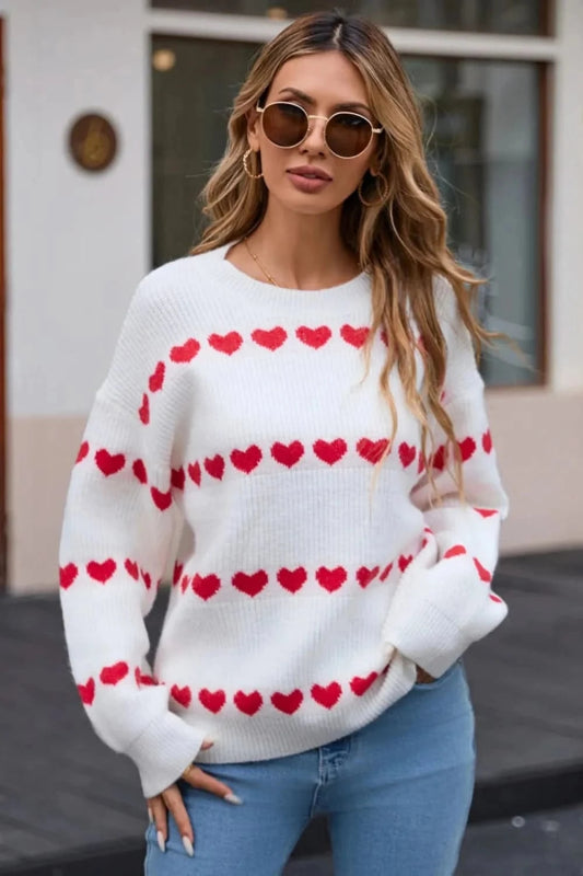 Angel Wings Heart Round Neck Long Sleeve Sweater - ShalayeFashion