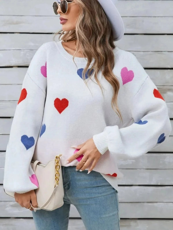 Angel Wings Heart Round Neck Long Sleeve Sweater - ShalayeFashion