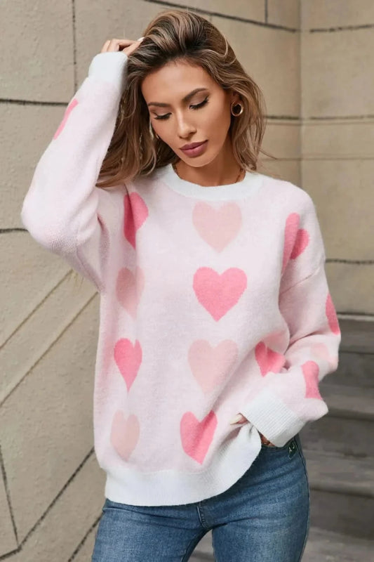 Angel Wings Heart Round Neck Long Sleeve Sweater - ShalayeFashion