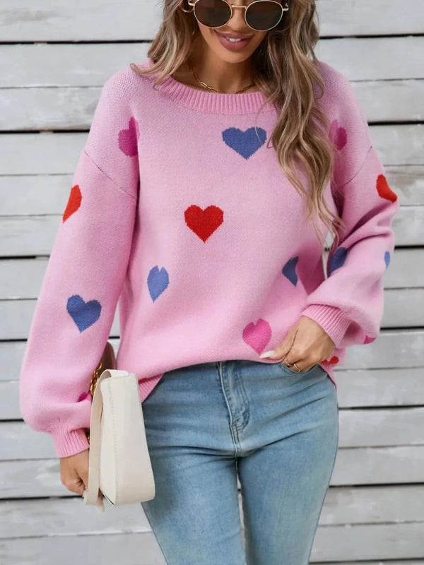 Angel Wings Heart Round Neck Long Sleeve Sweater - ShalayeFashion