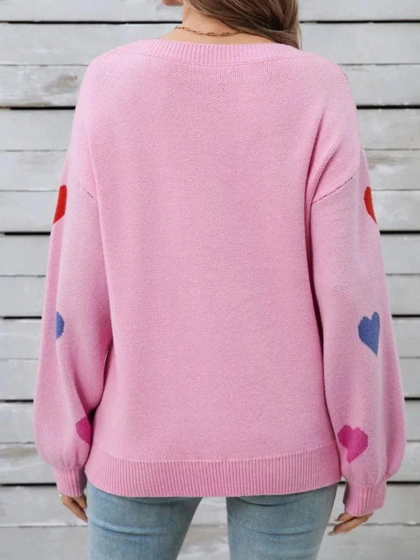 Angel Wings Heart Round Neck Long Sleeve Sweater - ShalayeFashion