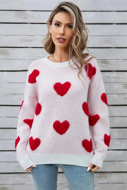 Angel Wings Heart Round Neck Long Sleeve Sweater - ShalayeFashion