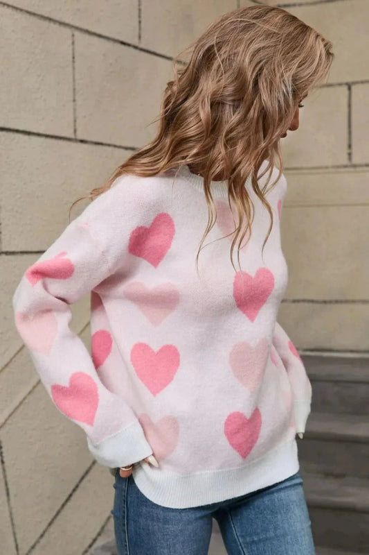 Angel Wings Heart Round Neck Long Sleeve Sweater - ShalayeFashion