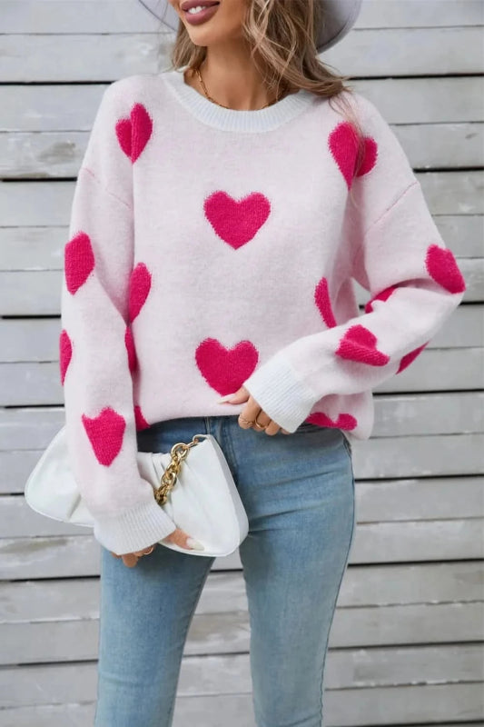 Angel Wings Heart Round Neck Long Sleeve Sweater - ShalayeFashion