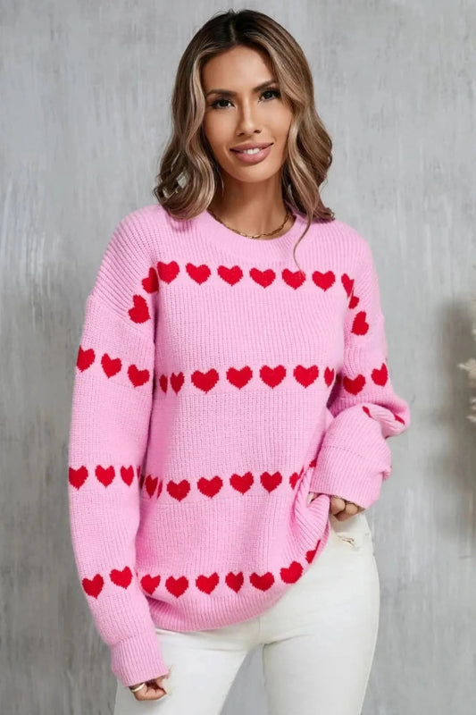 Angel Wings Heart Round Neck Long Sleeve Sweater - ShalayeFashion