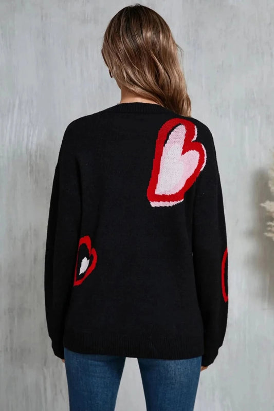 Angel Wings Heart Round Neck Long Sleeve Sweater - ShalayeFashion