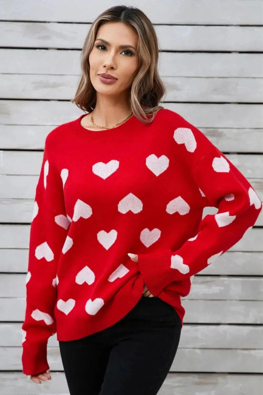 Angel Wings Heart Round Neck Long Sleeve Sweater - ShalayeFashion