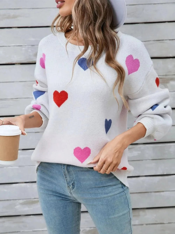 Angel Wings Heart Round Neck Long Sleeve Sweater - ShalayeFashion