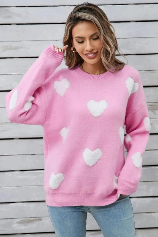 Angel Wings Heart Round Neck Long Sleeve Sweater - ShalayeFashion