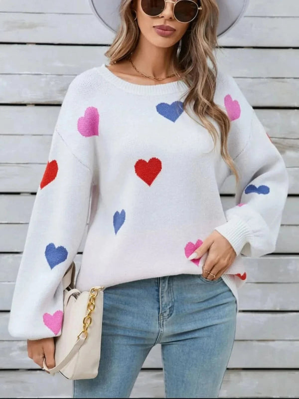 Angel Wings Heart Round Neck Long Sleeve Sweater - ShalayeFashion