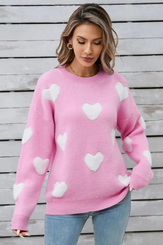 Angel Wings Heart Round Neck Long Sleeve Sweater - ShalayeFashion