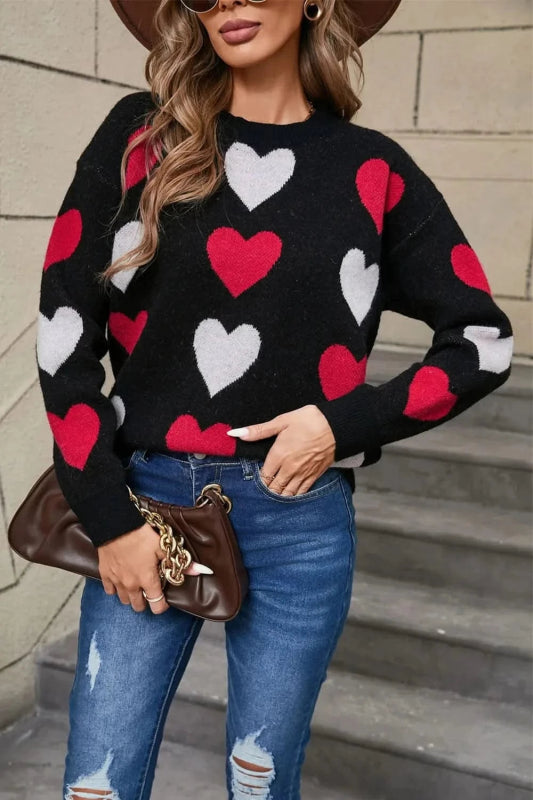 Angel Wings Heart Round Neck Long Sleeve Sweater - ShalayeFashion