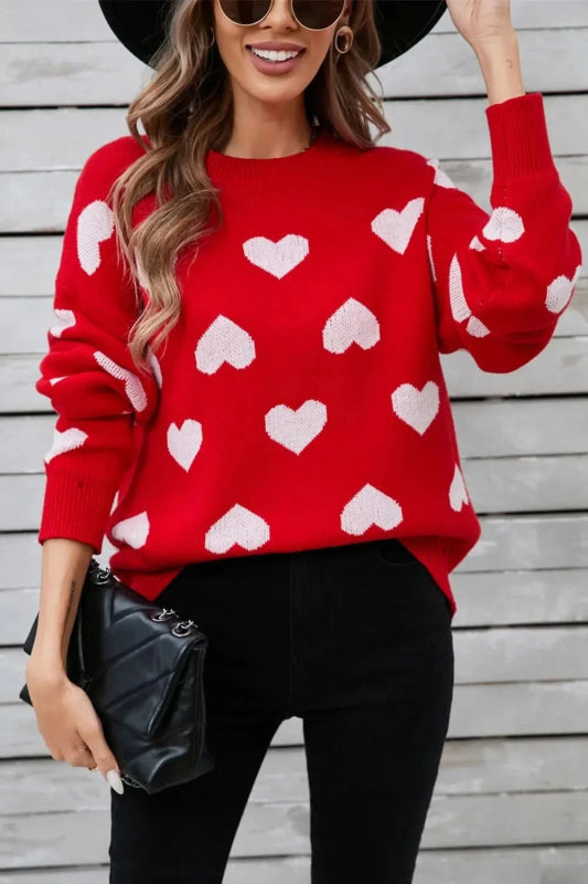 Angel Wings Heart Round Neck Long Sleeve Sweater - ShalayeFashion