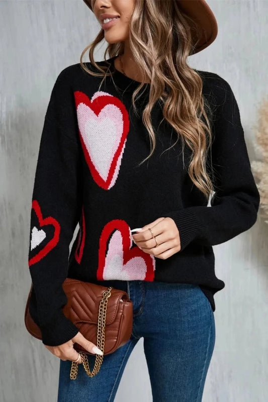 Angel Wings Heart Round Neck Long Sleeve Sweater - ShalayeFashion
