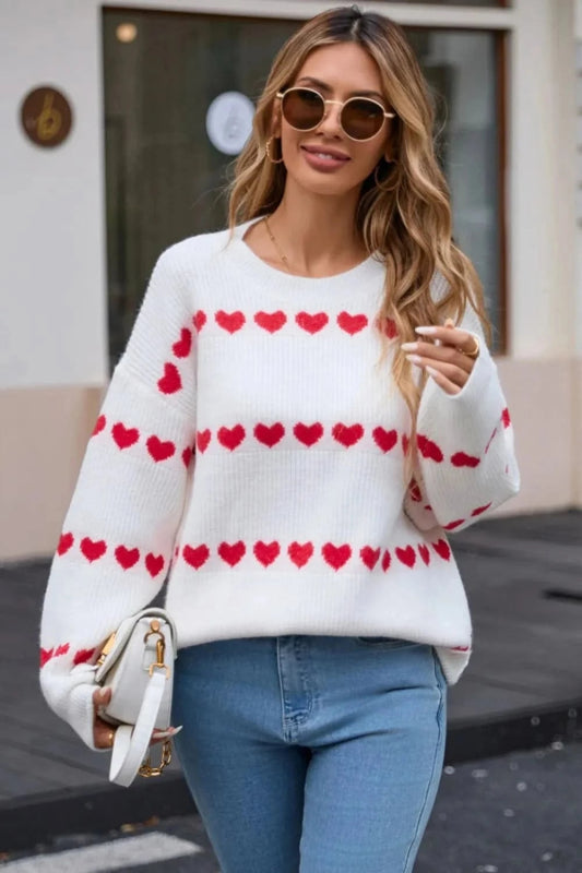 Angel Wings Heart Round Neck Long Sleeve Sweater - ShalayeFashion