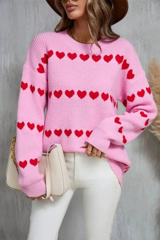 Angel Wings Heart Round Neck Long Sleeve Sweater - ShalayeFashion