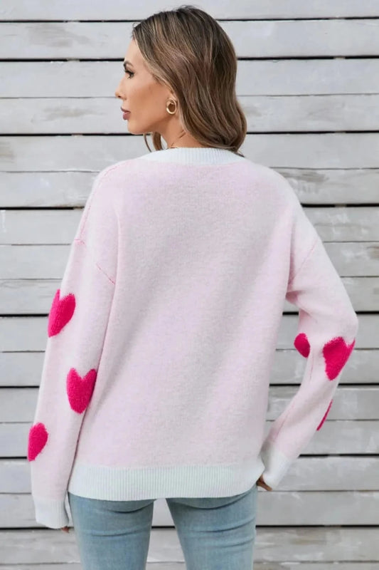 Angel Wings Heart Round Neck Long Sleeve Sweater - ShalayeFashion