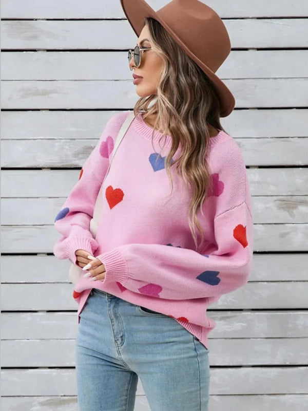 Angel Wings Heart Round Neck Long Sleeve Sweater - ShalayeFashion