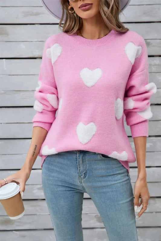 Angel Wings Heart Round Neck Long Sleeve Sweater - ShalayeFashion
