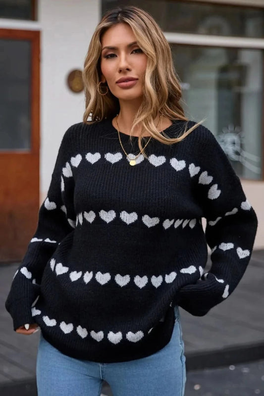 Angel Wings Heart Round Neck Long Sleeve Sweater - ShalayeFashion