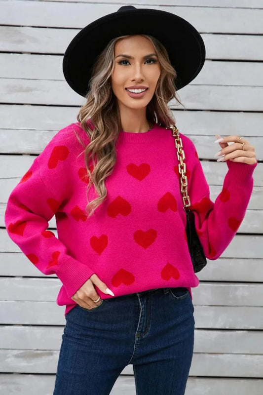 Angel Wings Heart Round Neck Long Sleeve Sweater - ShalayeFashion