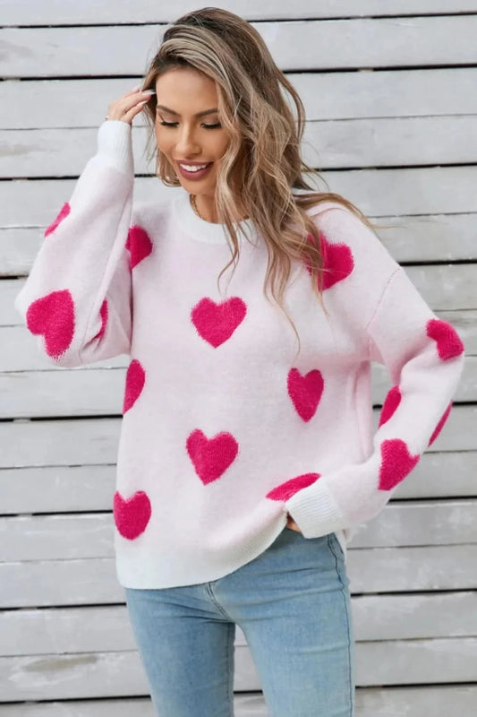 Angel Wings Heart Round Neck Long Sleeve Sweater - ShalayeFashion