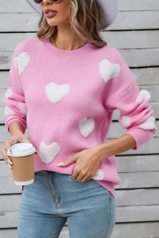 Angel Wings Heart Round Neck Long Sleeve Sweater - ShalayeFashion