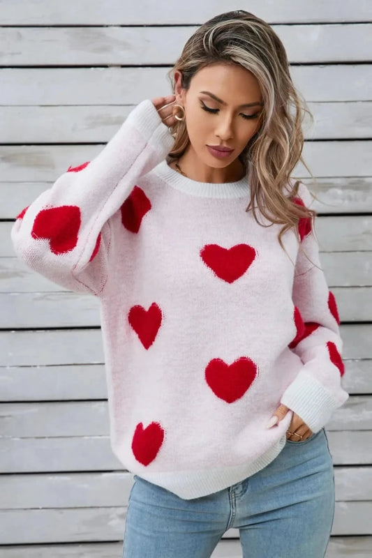 Angel Wings Heart Round Neck Long Sleeve Sweater - ShalayeFashion