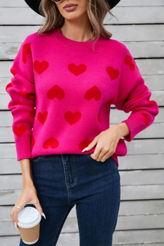 Angel Wings Heart Round Neck Long Sleeve Sweater - ShalayeFashion