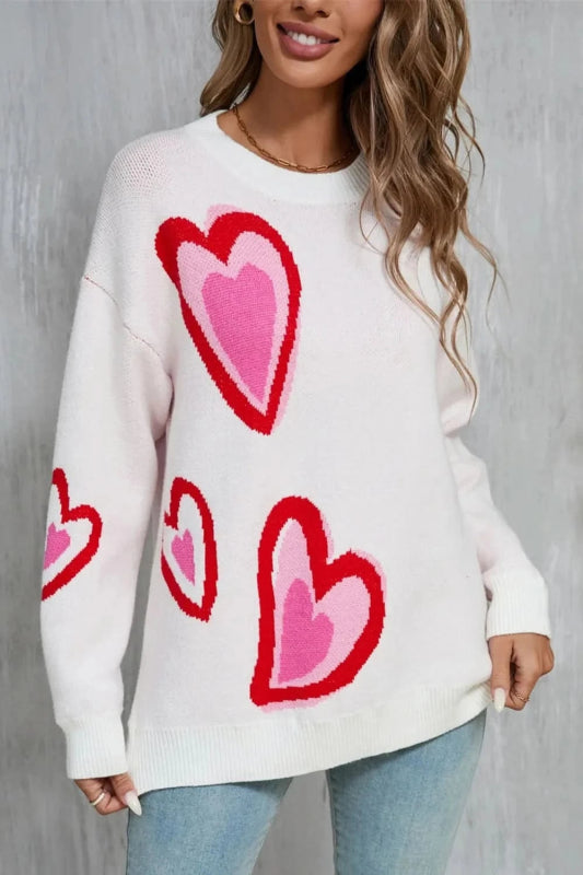 Angel Wings Heart Round Neck Long Sleeve Sweater - ShalayeFashion