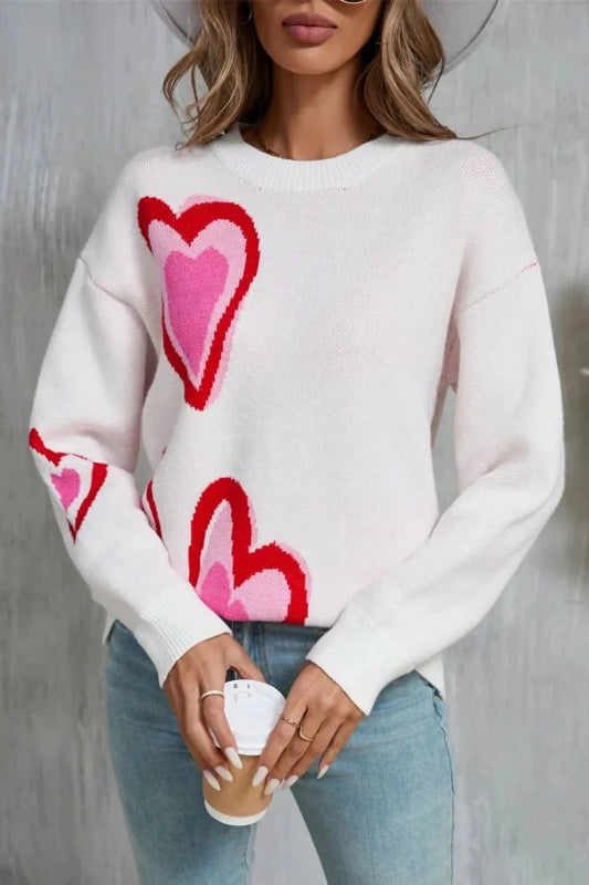 Angel Wings Heart Round Neck Long Sleeve Sweater - ShalayeFashion