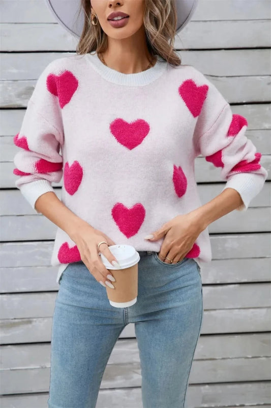 Angel Wings Heart Round Neck Long Sleeve Sweater - ShalayeFashion