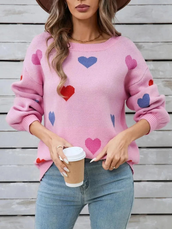 Angel Wings Heart Round Neck Long Sleeve Sweater - ShalayeFashion